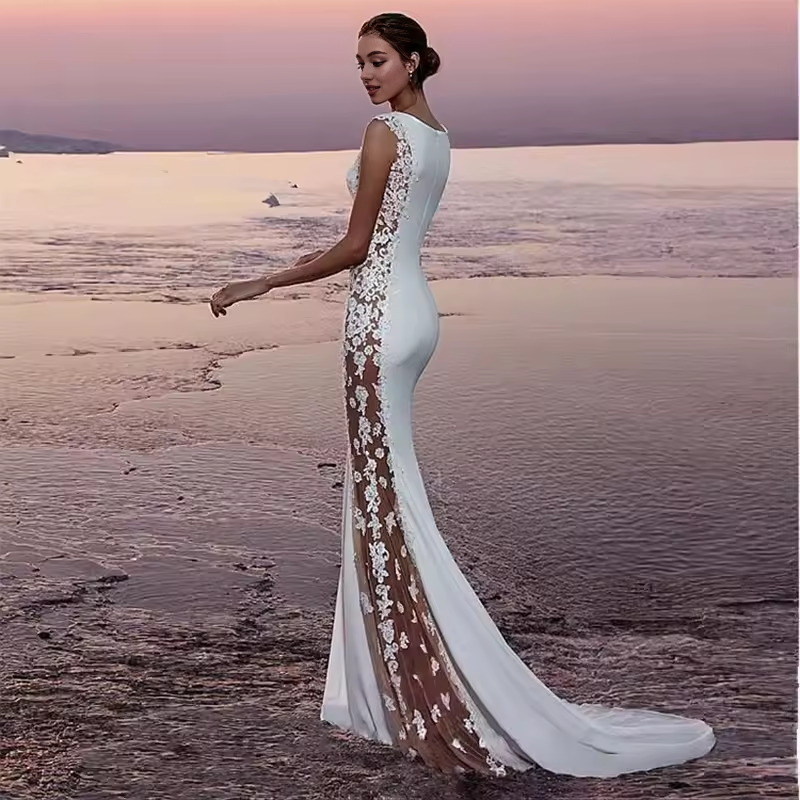 Weitese Dress Bridesmaid Dress Magic Lace Evening Gown Sleeveless Long Fitted Formal Party Dress Floor-length Wedding Dress