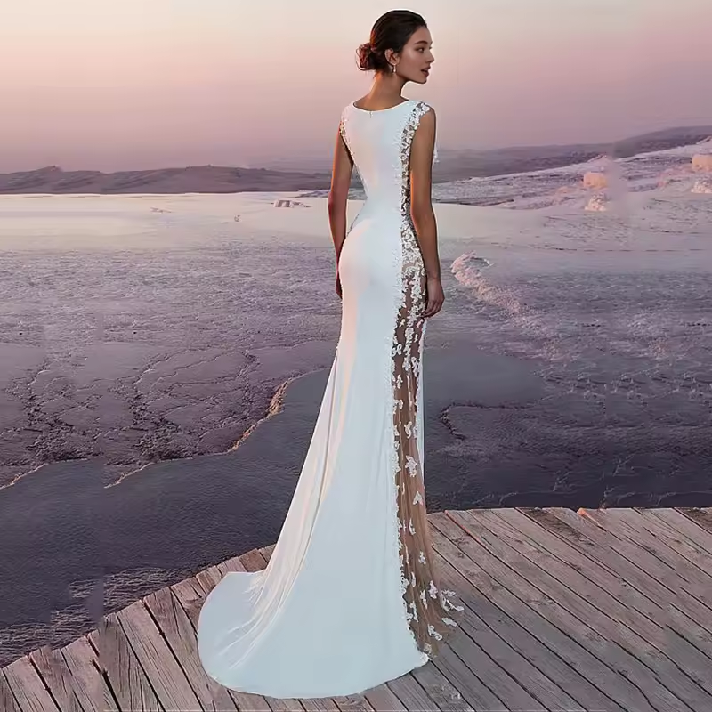 Weitese Dress Bridesmaid Dress Magic Lace Evening Gown Sleeveless Long Fitted Formal Party Dress Floor-length Wedding Dress