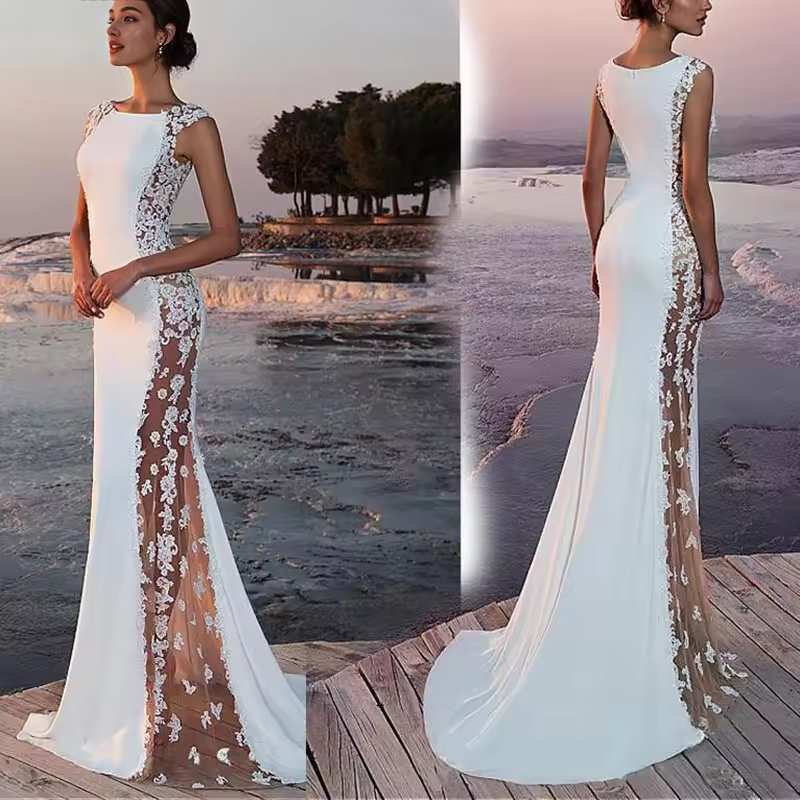 Weitese Dress Bridesmaid Dress Magic Lace Evening Gown Sleeveless Long Fitted Formal Party Dress Floor-length Wedding Dress