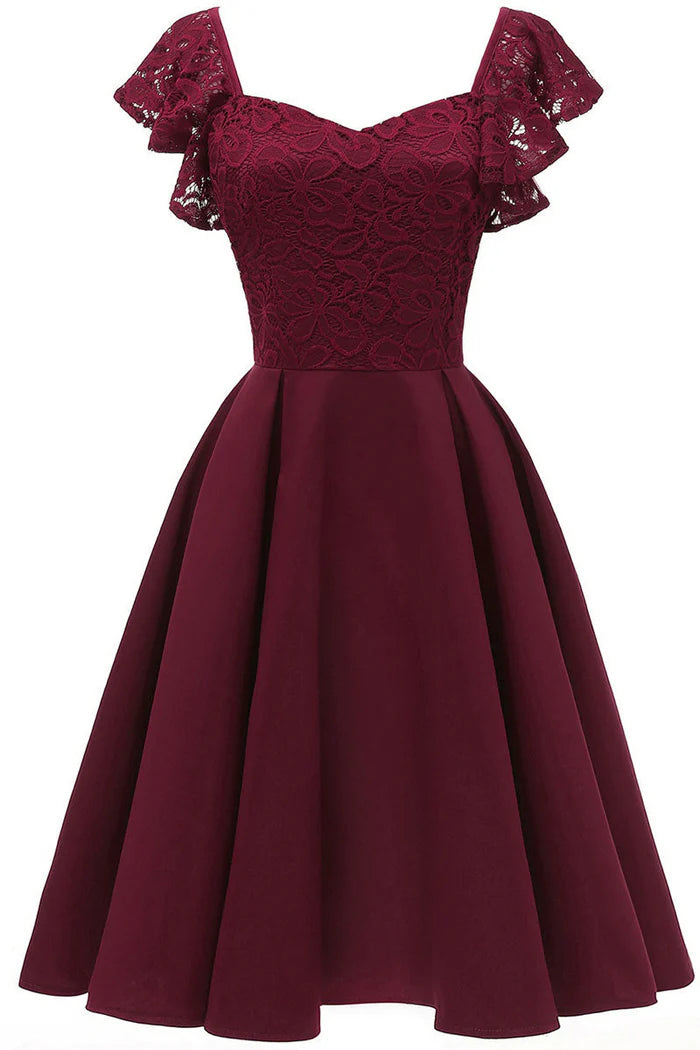 Weitese Dress Burgundy Cap Sleeves A-line Cocktail Party Dress Lace Appliques Homecoming Dress