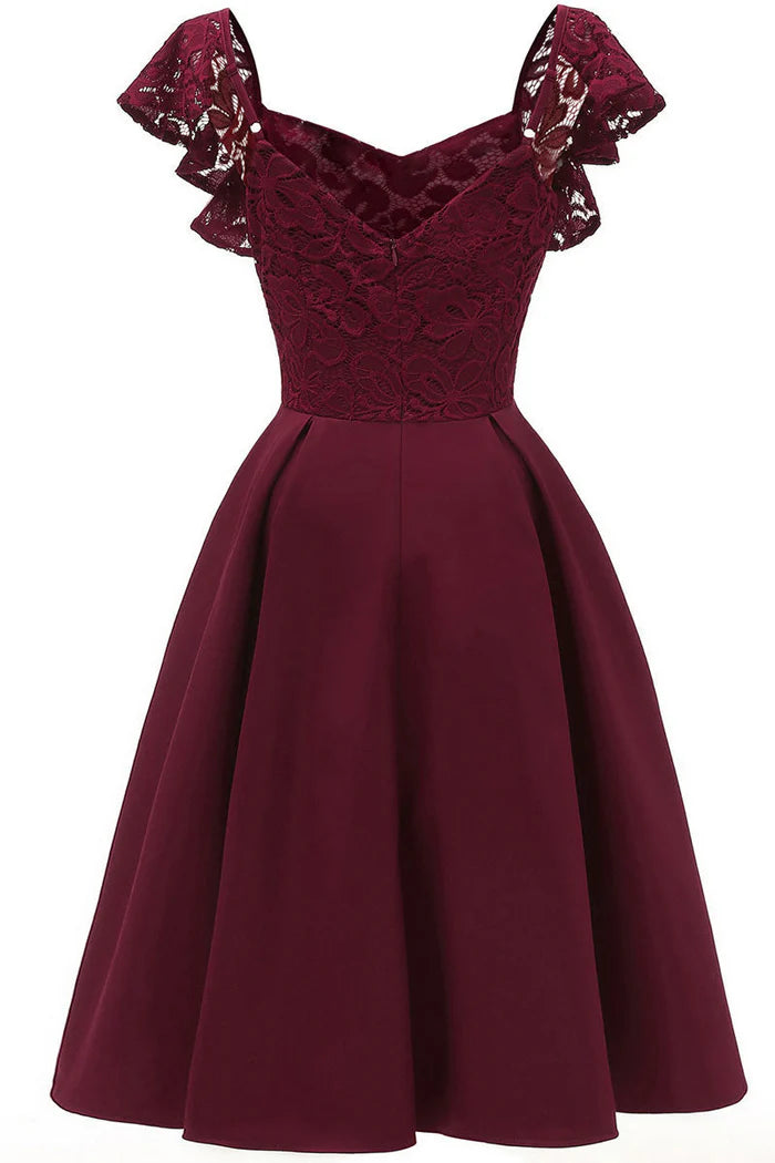 Weitese Dress Burgundy Cap Sleeves A-line Cocktail Party Dress Lace Appliques Homecoming Dress