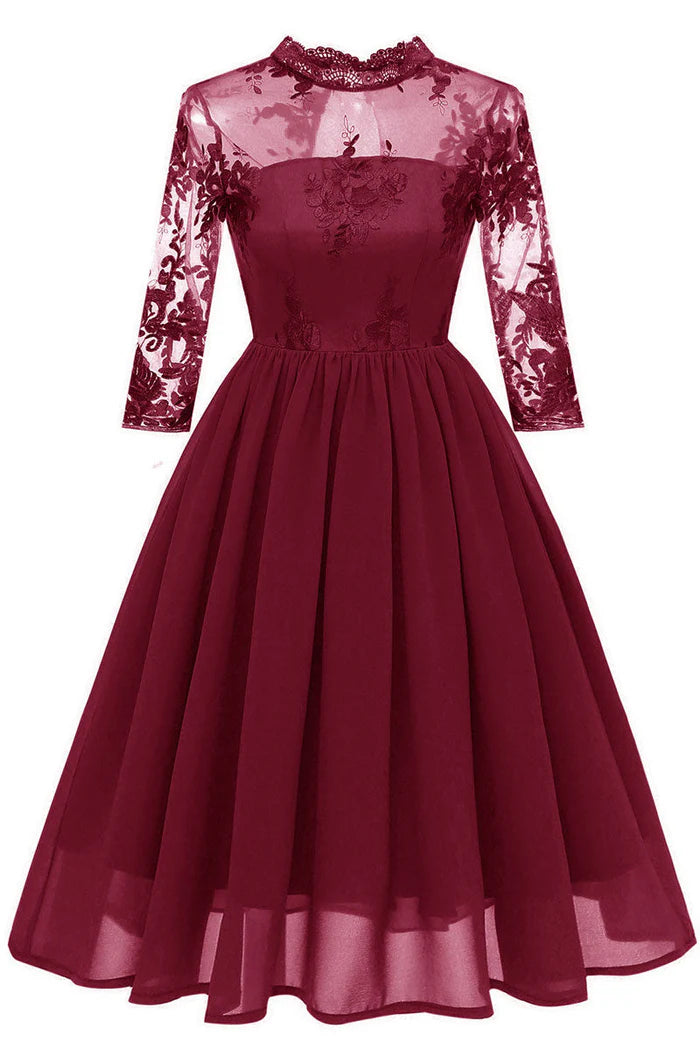 Weitese Dress Burgundy Cut Out A-line Cocktail Party Dress Long Sleeves Appliques Chiffon Homecoming Dress