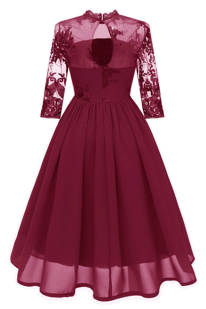 Weitese Dress Burgundy Cut Out A-line Cocktail Party Dress Long Sleeves Appliques Chiffon Homecoming Dress