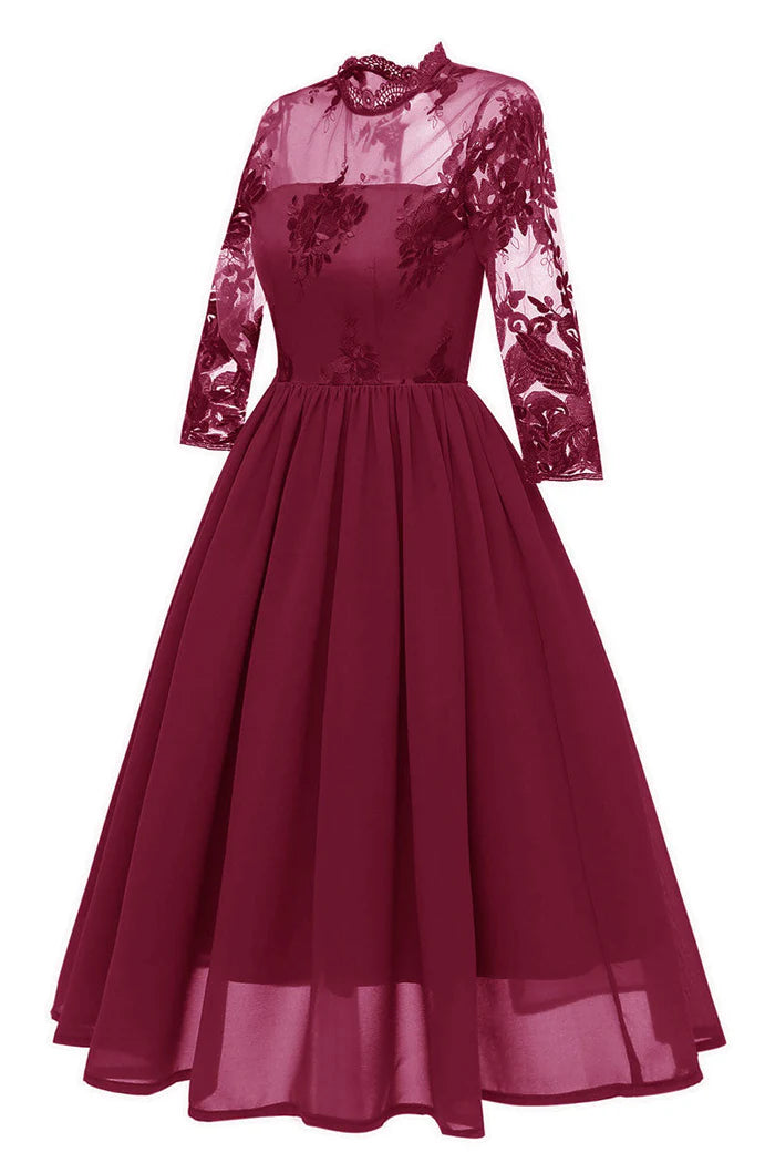 Weitese Dress Burgundy Cut Out A-line Cocktail Party Dress Long Sleeves Appliques Chiffon Homecoming Dress