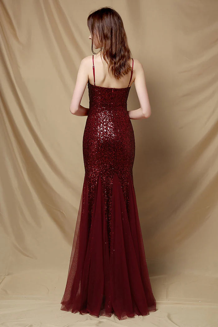 Weitese Dress Burgundy Mermaid Sequins Party Dress Spaghetti Straps Sleeveless Prom Dress