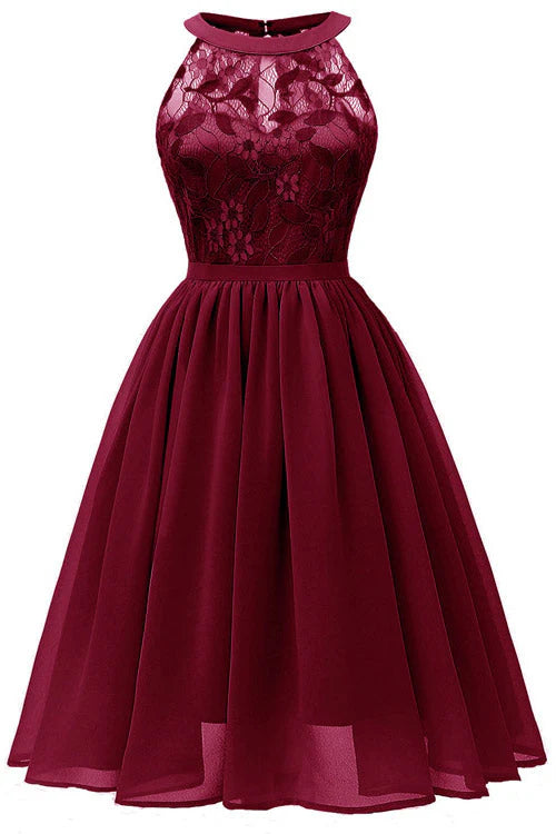 Weitese Dress Burgundy Sleeveless A-line Lace Cocktail Party Dress Sleeveless Chiffon Homecoming Dress