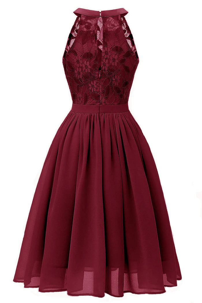Weitese Dress Burgundy Sleeveless A-line Lace Cocktail Party Dress Sleeveless Chiffon Homecoming Dress