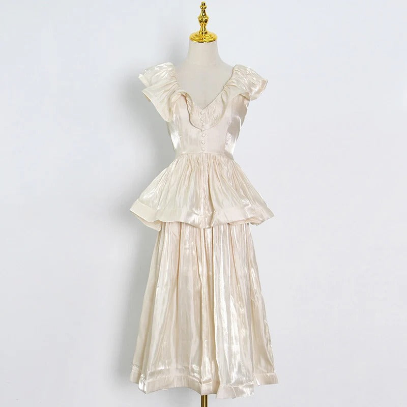 Robe Weitese décontractée rose, col en V, sans manches, taille haute, patchwork, volants, froncée, slim, mi-longue, robe de bal d'été pour femme 