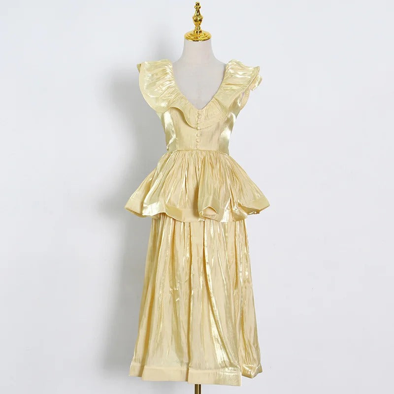 Robe Weitese décontractée rose, col en V, sans manches, taille haute, patchwork, volants, froncée, slim, mi-longue, robe de bal d'été pour femme 