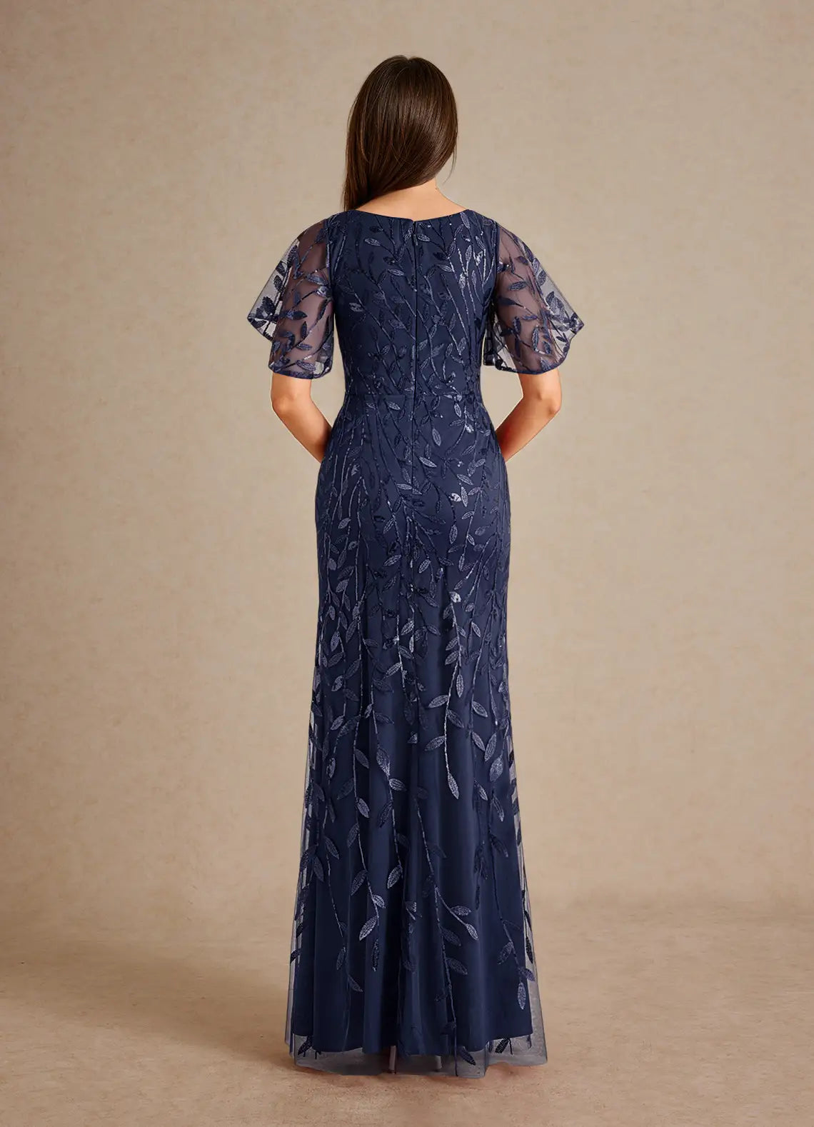 Weitese Dress Champagne Sheath Sequins Mother of the Groom Dresses Elegant V-Neck Flutter Sleeves Tulle Evening Dress
