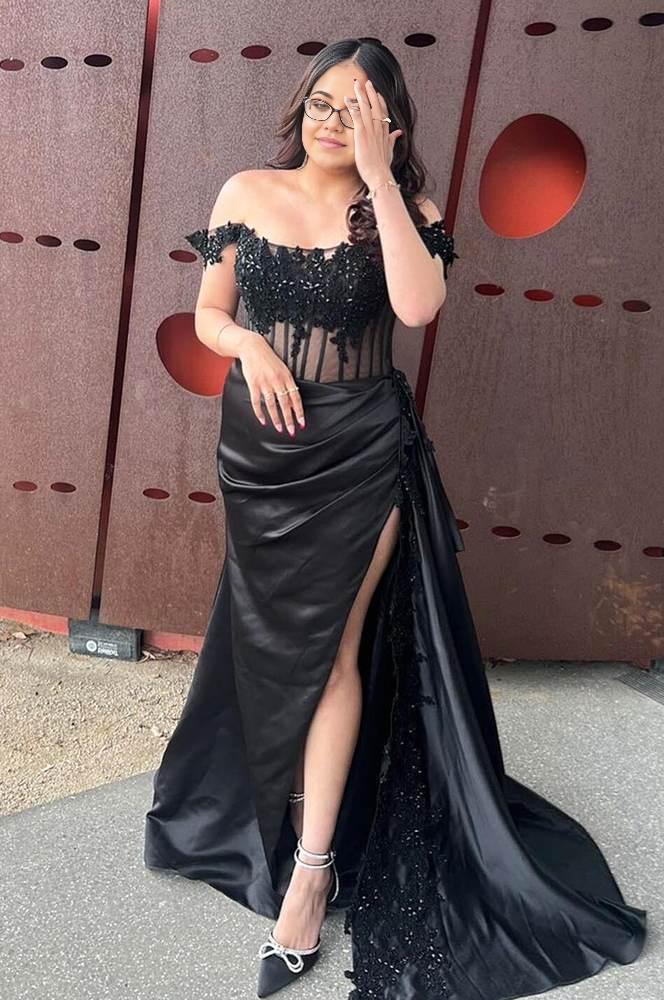 Robe de bal sirène Weitese charmante en satin vert à épaules dénudées et fente sexy 