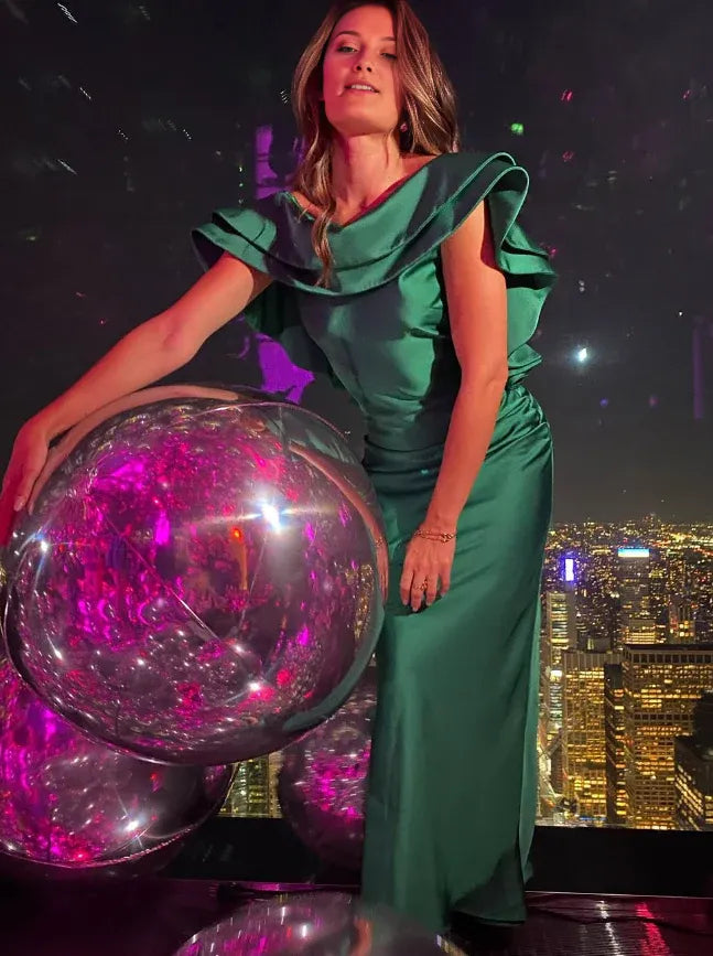 Weitese Dress Charming Sheath Green Satin Open Back Long Prom Dress Evening Dress Party Dress