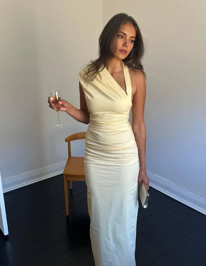 Robe Weitese charmante fourreau dos nu en satin jaune clair longue robe de bal robe de soirée robe de soirée 