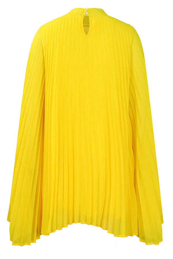 Weitese Dress Chic High-Neck Yellow Mini Cocktail Party Dress Long Sleeves Pleats Homecoming Dress