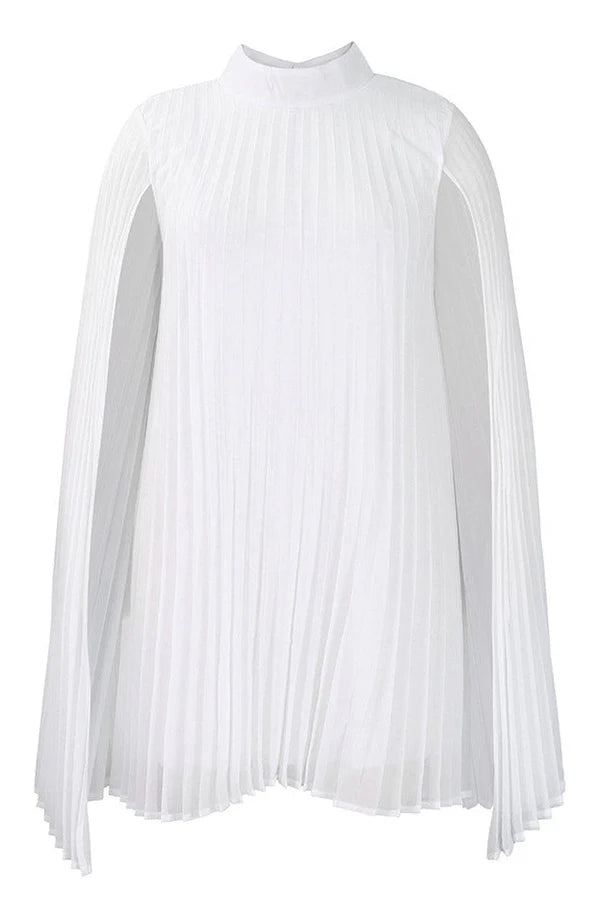 Weitese Dress Chic High-Neck Yellow Mini Cocktail Party Dress Long Sleeves Pleats Homecoming Dress