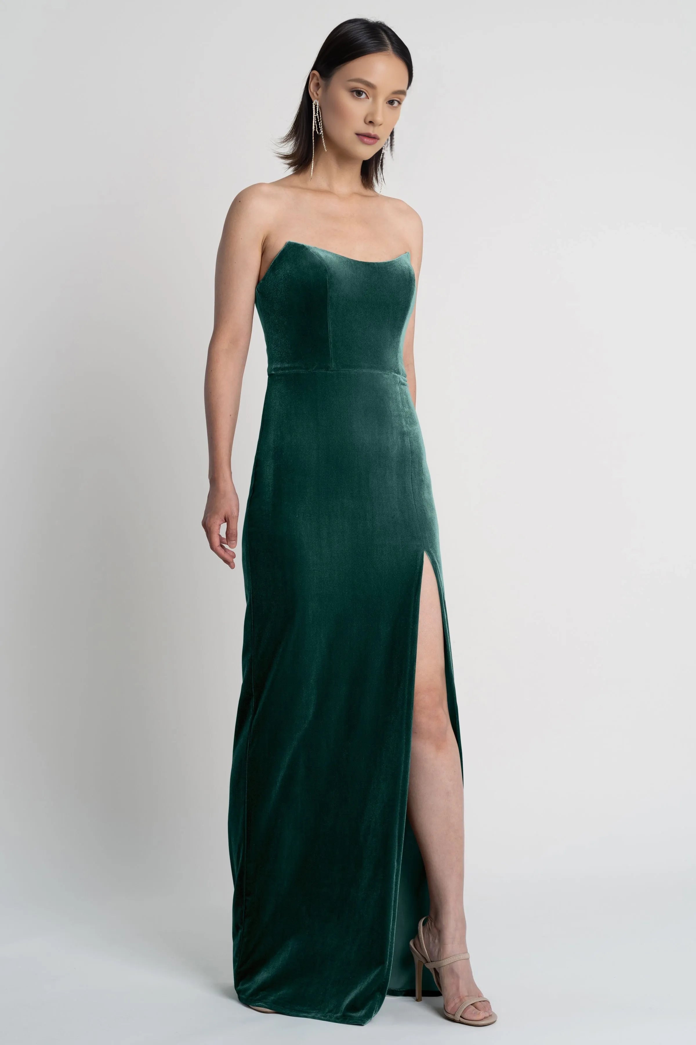 Weitese Dress Chic Strapless Sleeveless Side Slit Evening Dress Bridesmaid Dress Floor-Length Sheath Solid Color Prom Dress