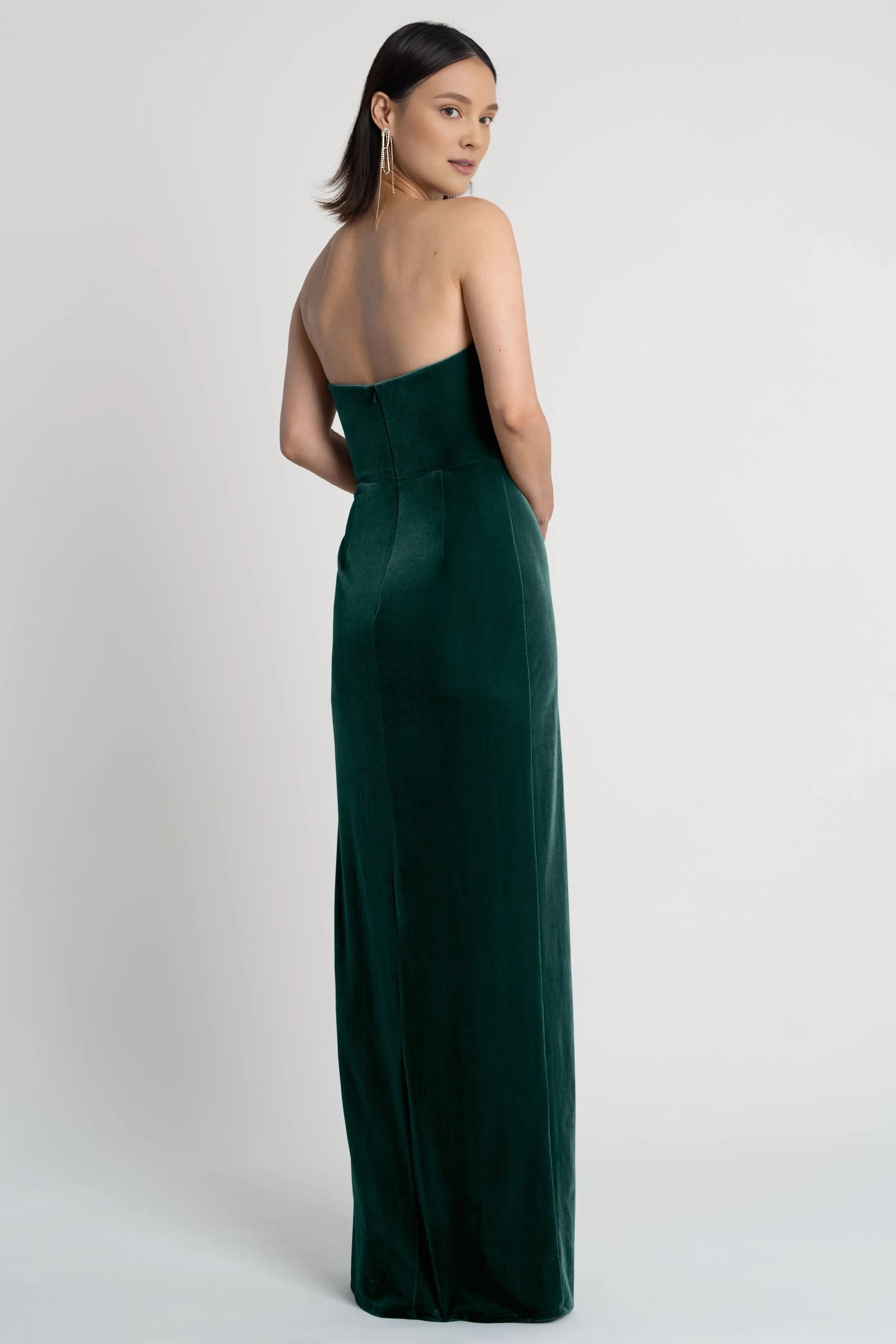 Weitese Dress Chic Strapless Sleeveless Side Slit Evening Dress Bridesmaid Dress Floor-Length Sheath Solid Color Prom Dress