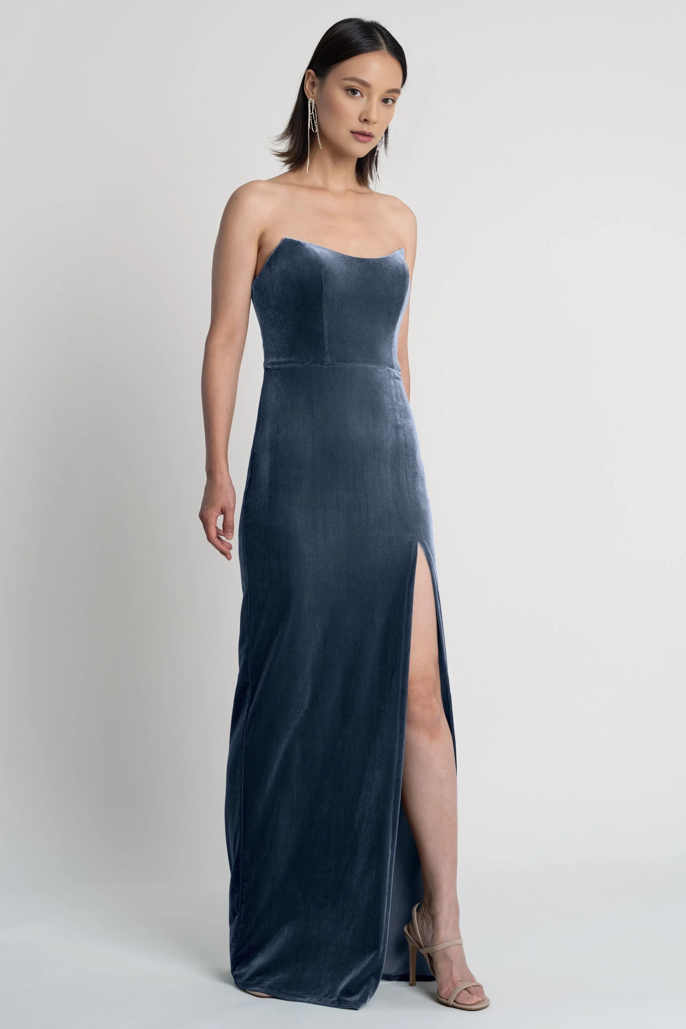 Weitese Dress Chic Strapless Sleeveless Side Slit Evening Dress Bridesmaid Dress Floor-Length Sheath Solid Color Prom Dress