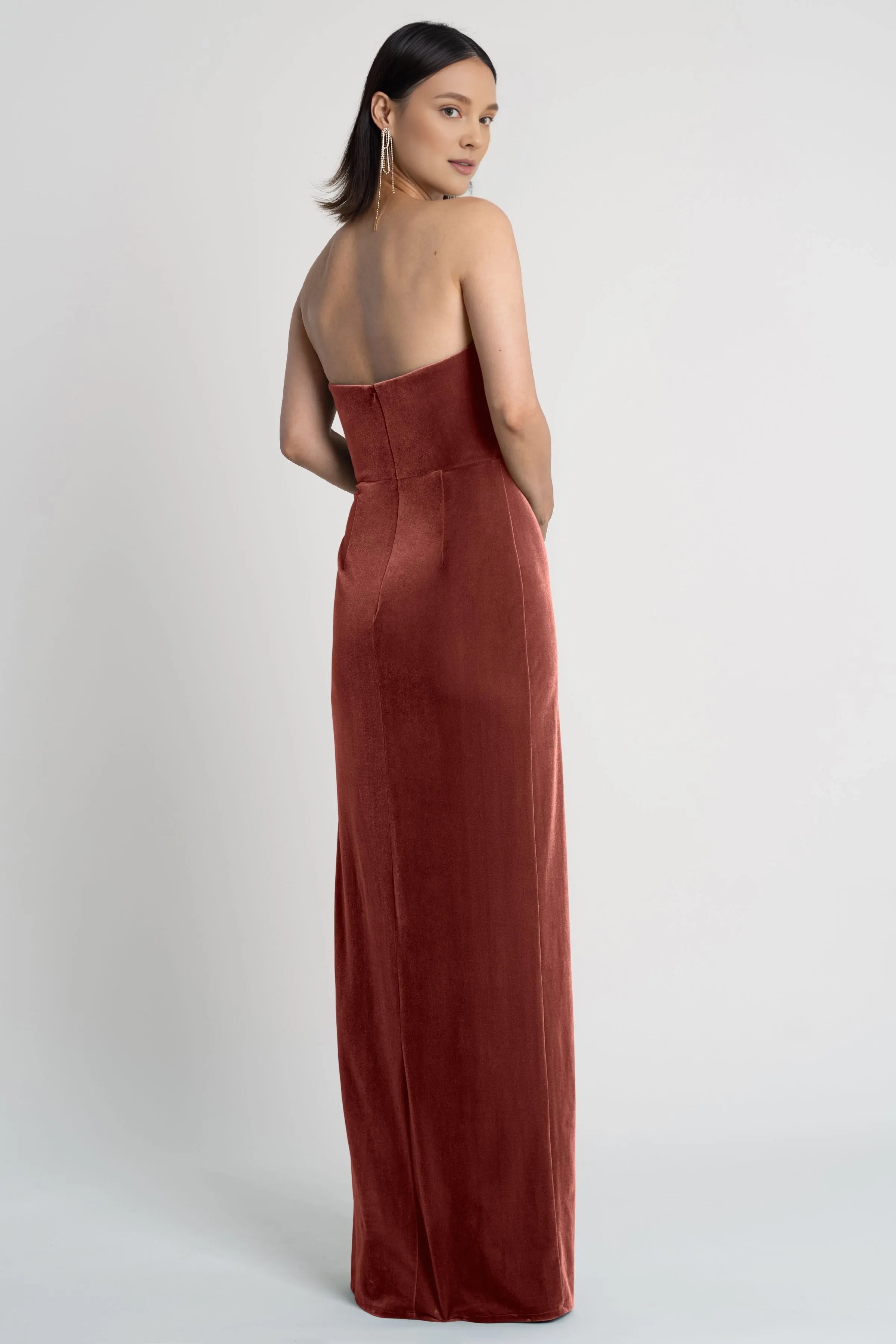 Weitese Dress Chic Strapless Sleeveless Side Slit Evening Dress Bridesmaid Dress Floor-Length Sheath Solid Color Prom Dress