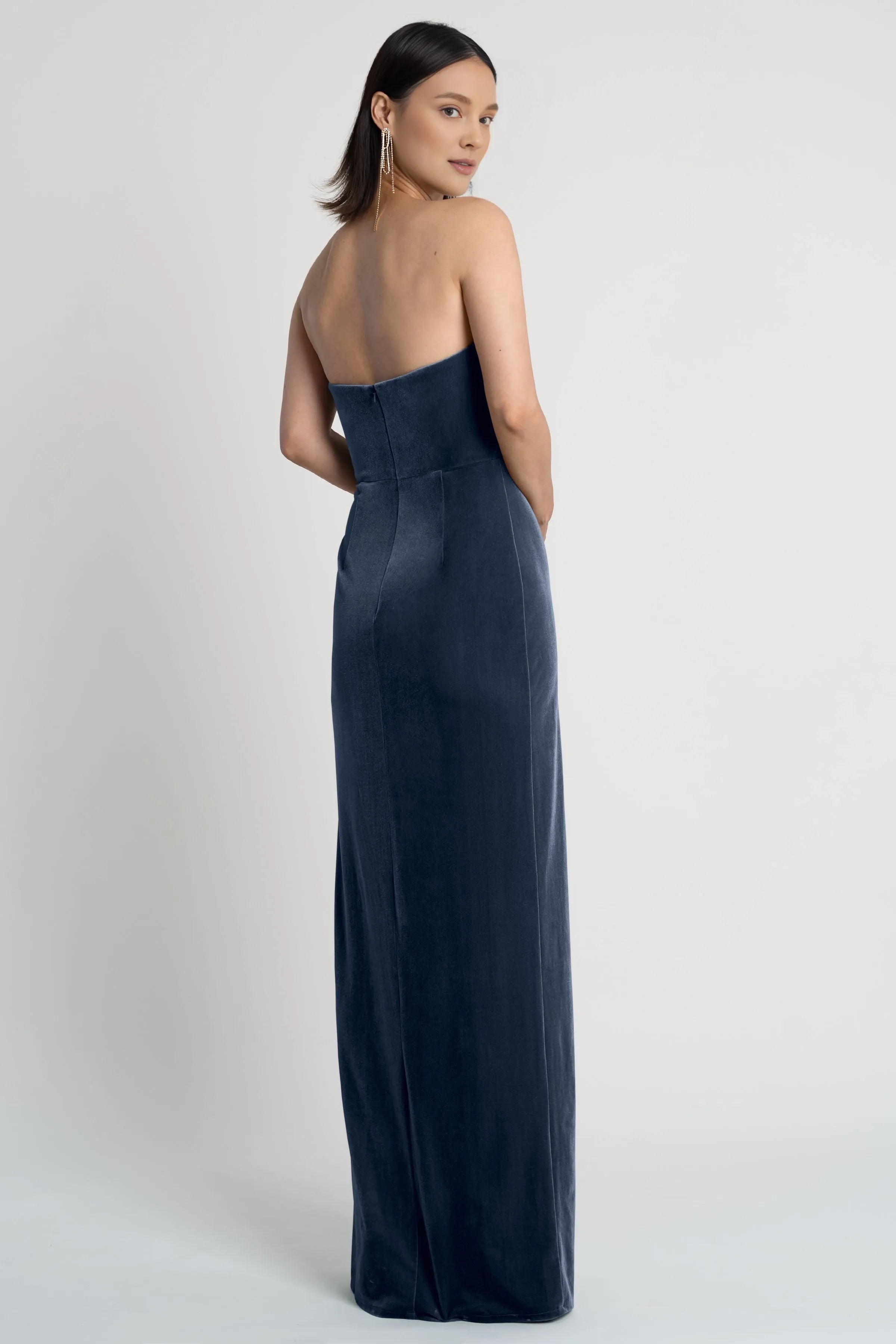 Weitese Dress Chic Strapless Sleeveless Side Slit Evening Dress Bridesmaid Dress Floor-Length Sheath Solid Color Prom Dress