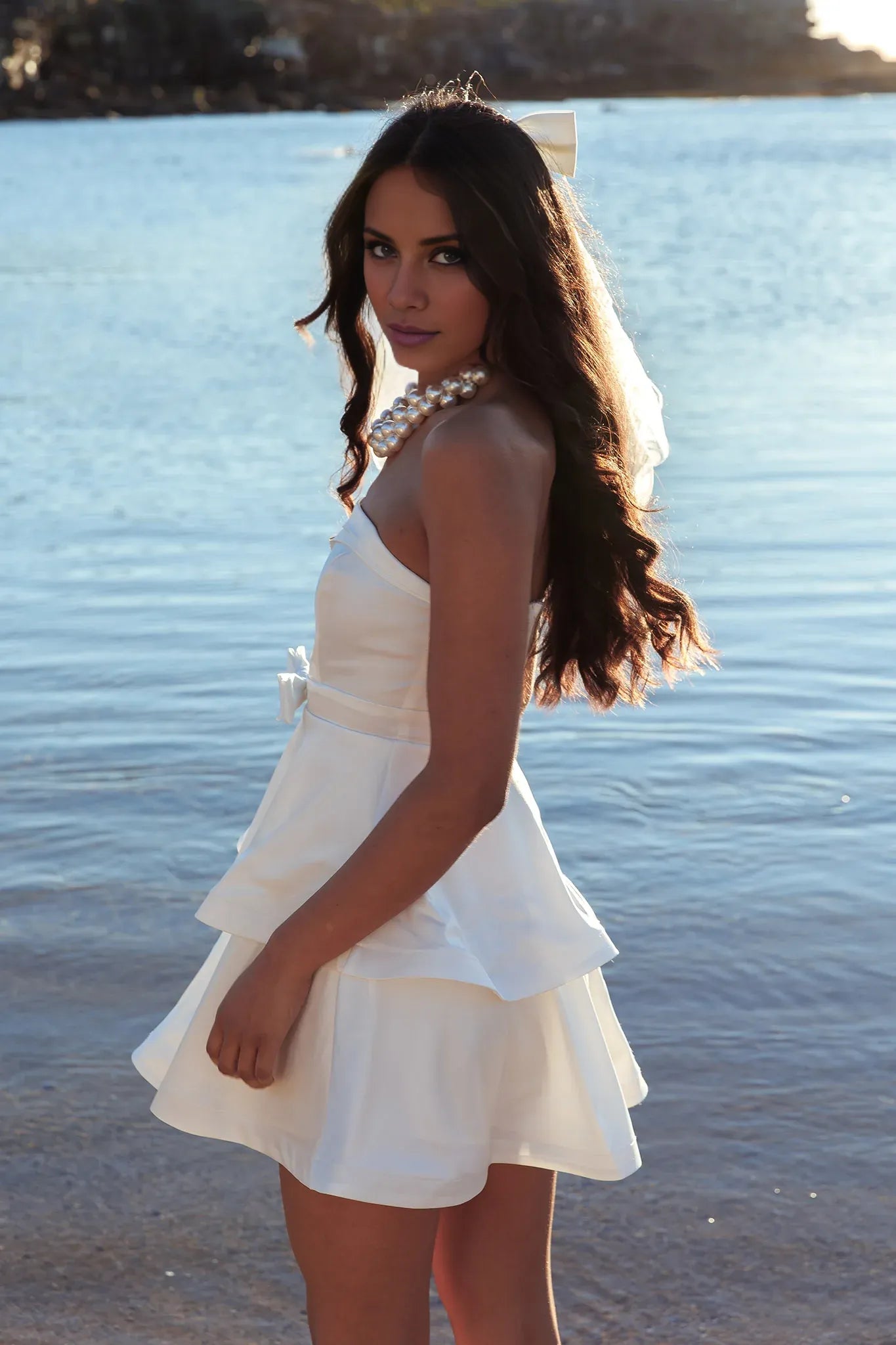 Weitese Dress Chic Pink Satin Mini Dress with Strapless Tiered Dress Bow Waist Detail and Flowy Hem Homecoming Dress