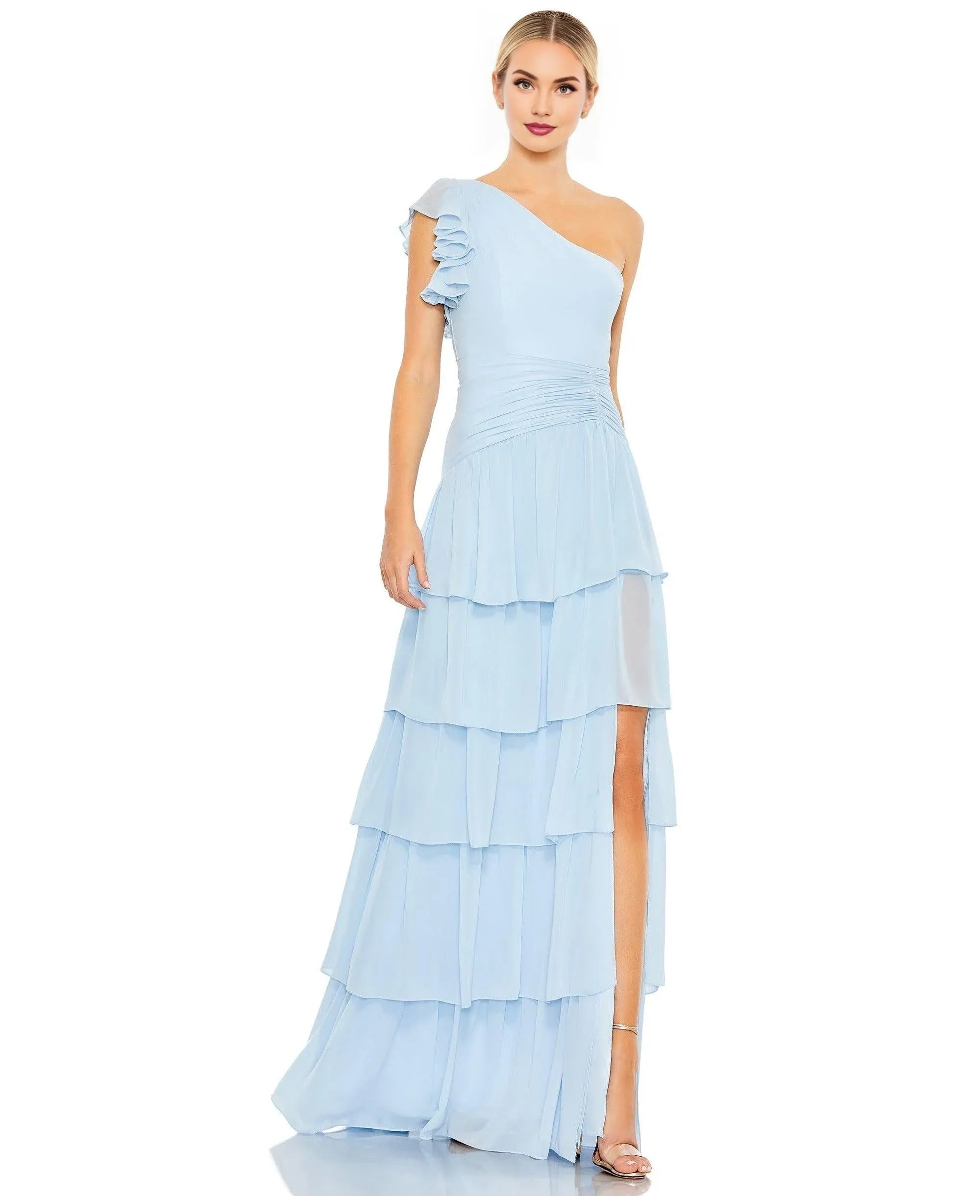 Weitese Dress Chiffon One Shoulder Sheath/Column Solid Color Floor-Length Prom Dress