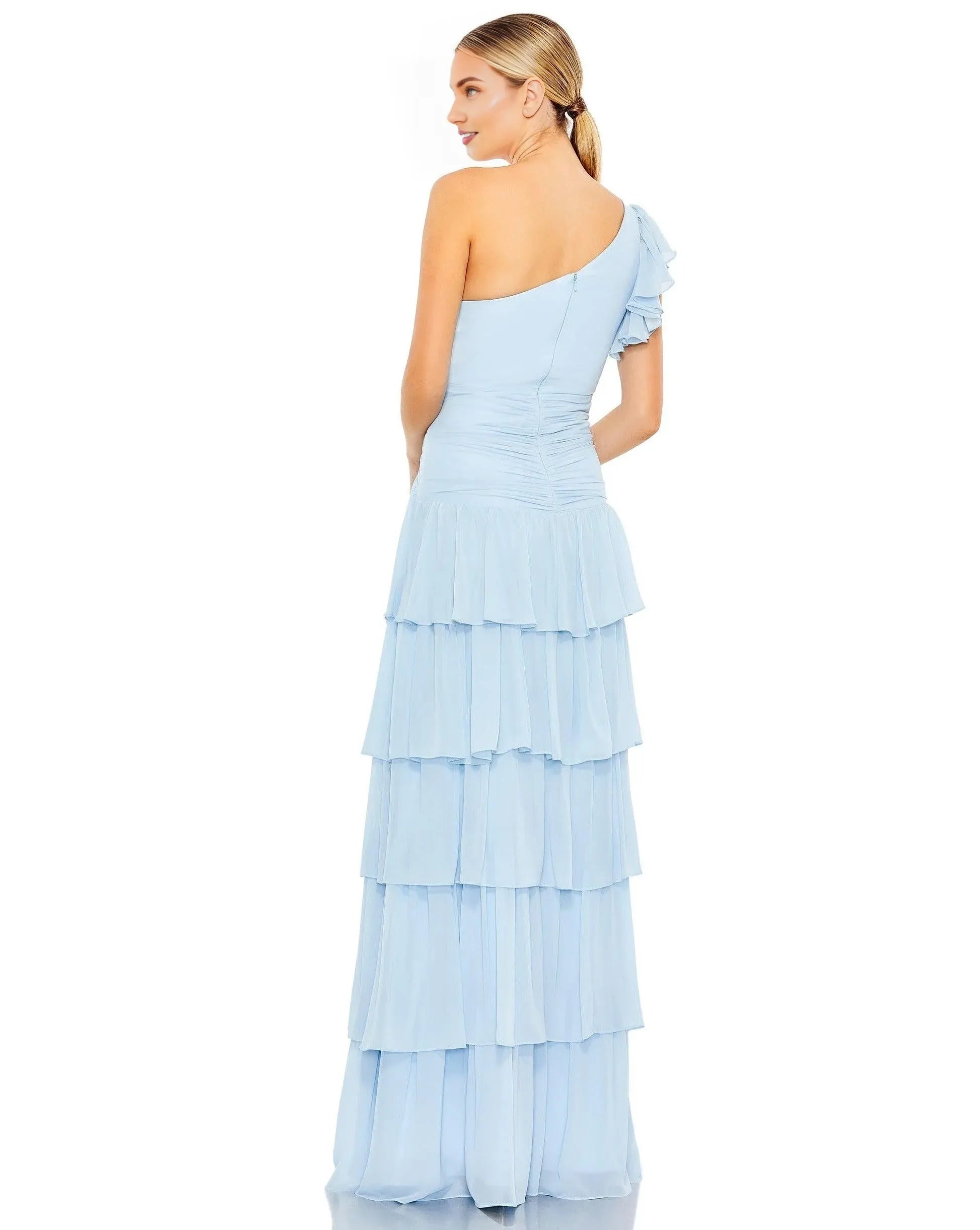 Weitese Dress Chiffon One Shoulder Sheath/Column Solid Color Floor-Length Prom Dress