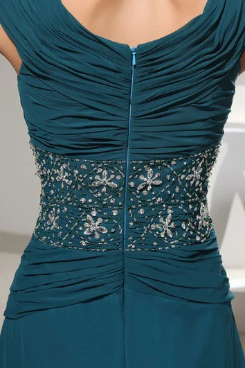 Robe Weitese en mousseline de soie, sans manches, longueur au sol, robe perlée avec plis et fronces, traîne courte et courte, robe mère de la mariée 