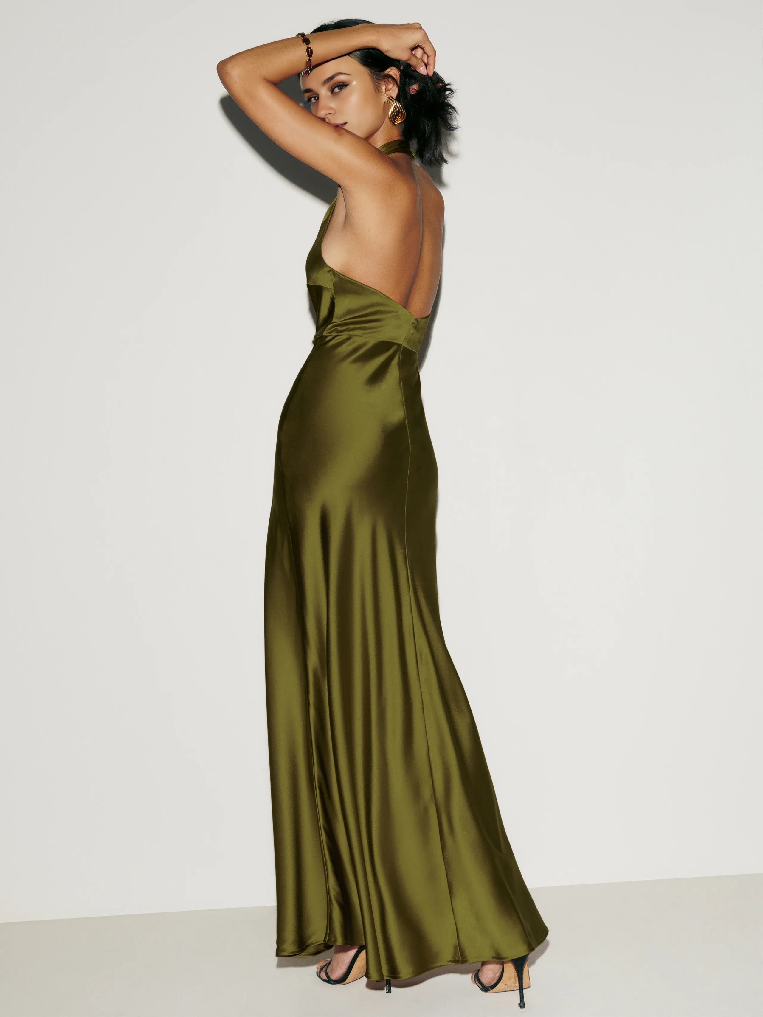 Vestido Weitese clásico con cuello halter en V, sin mangas, tubo recto, vestido de fiesta, vestido largo, vestido de noche sin espalda 