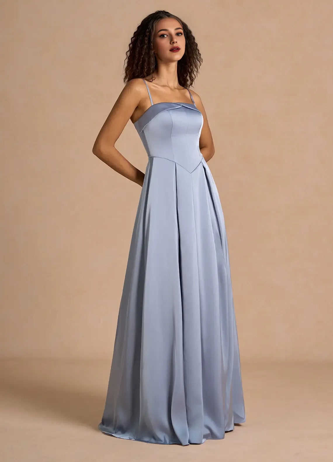 Vestido Weitese clásico con hombros descubiertos, elegante, largo, para fiesta, moderno, de satén, corte A, plisado, para noche. 