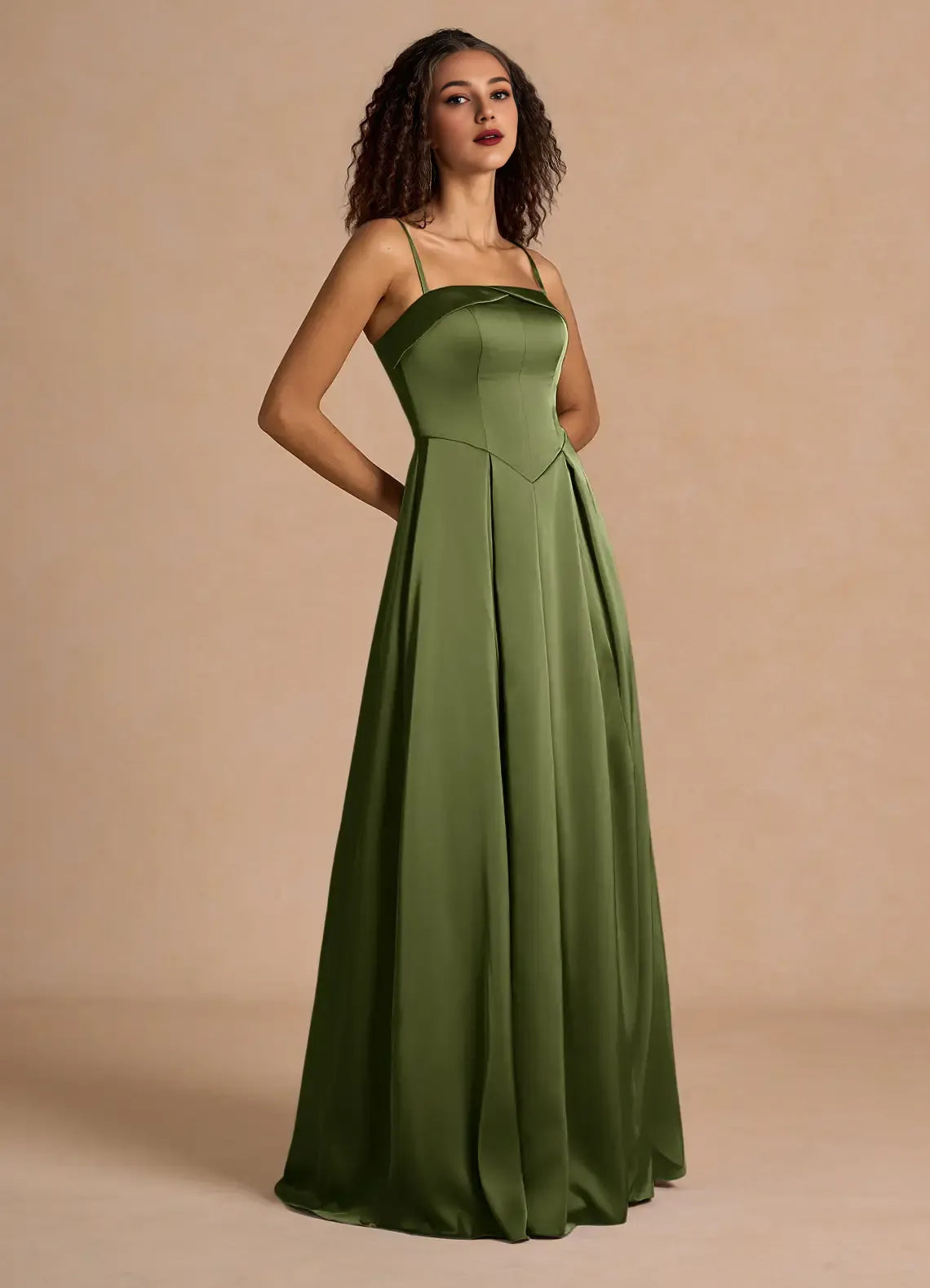 Vestido Weitese clásico con hombros descubiertos, elegante, largo, para fiesta, moderno, de satén, corte A, plisado, para noche. 