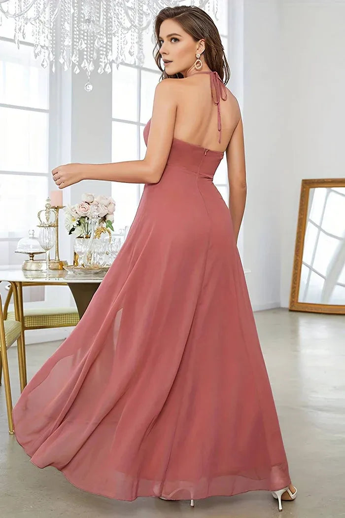 Weitese Dress Coral Asymmetrical A-Line Halter Party Dress With Sleeveless Prom Dress