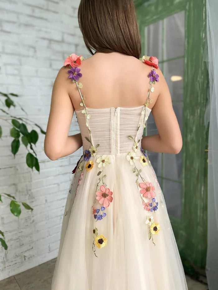 Weitese Dress Corset A-Line Champagne Backless Sleeveless Midi Homecoming Dress With 3D Flowers