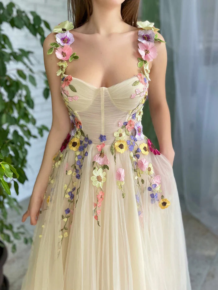 Weitese Dress Corset A-Line Champagne Backless Sleeveless Midi Homecoming Dress With 3D Flowers