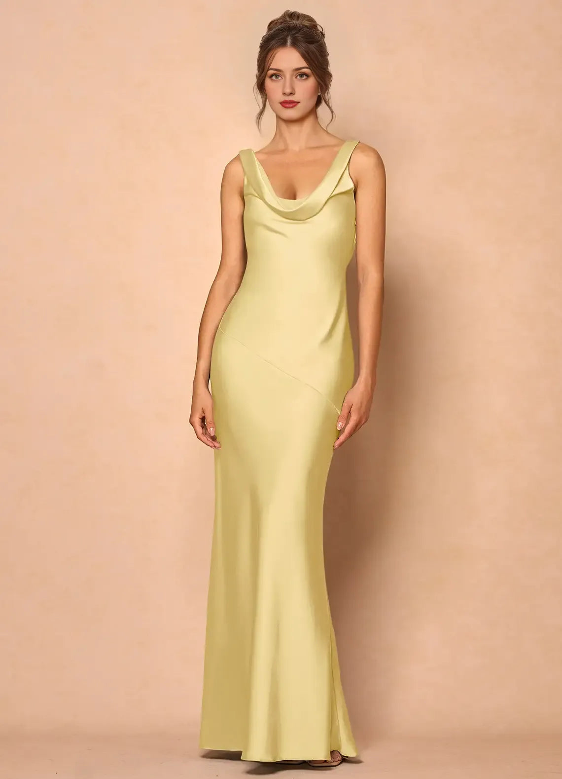 Weitese Dress Cowl Neck Elegant Sleeveless Mermaid Maxi Dress Prom Dress Simple Satin Backless Lemon Evening Dress