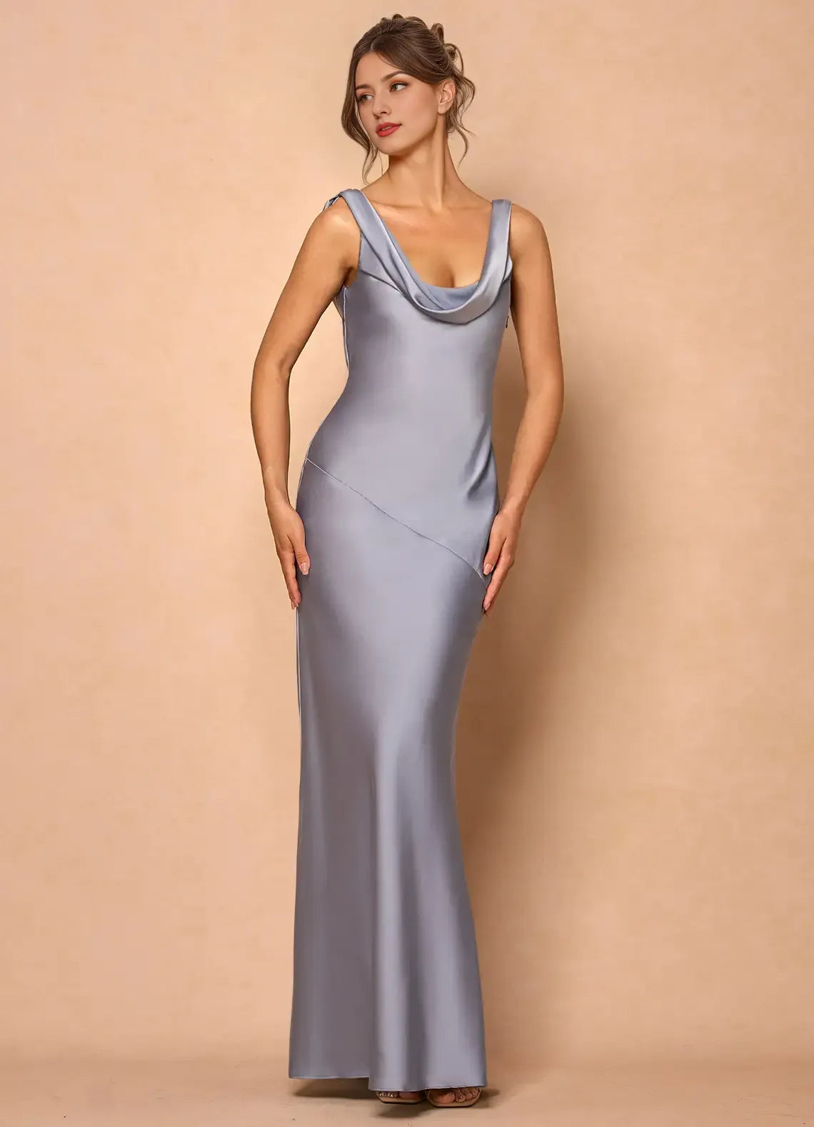 Weitese Dress Cowl Neck Elegant Sleeveless Mermaid Maxi Dress Prom Dress Simple Satin Backless Lemon Evening Dress