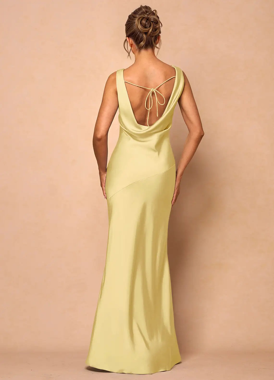 Weitese Dress Cowl Neck Elegant Sleeveless Mermaid Maxi Dress Prom Dress Simple Satin Backless Lemon Evening Dress