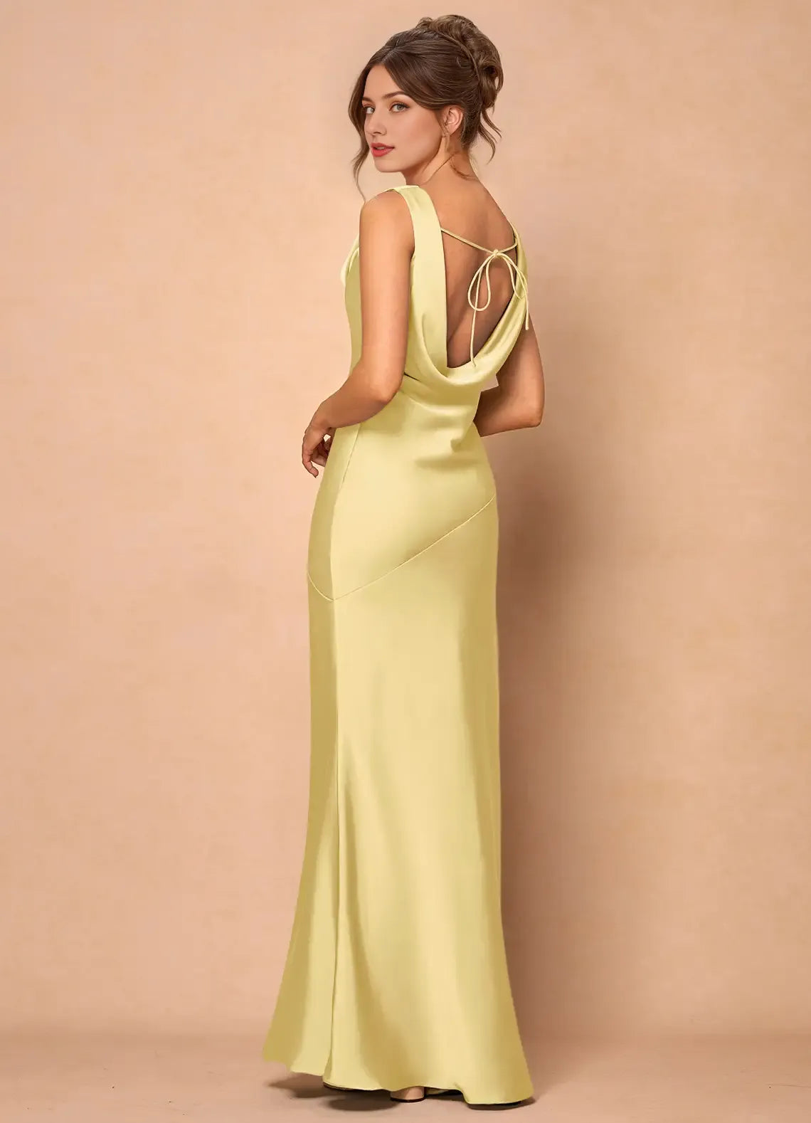 Weitese Dress Cowl Neck Elegant Sleeveless Mermaid Maxi Dress Prom Dress Simple Satin Backless Lemon Evening Dress