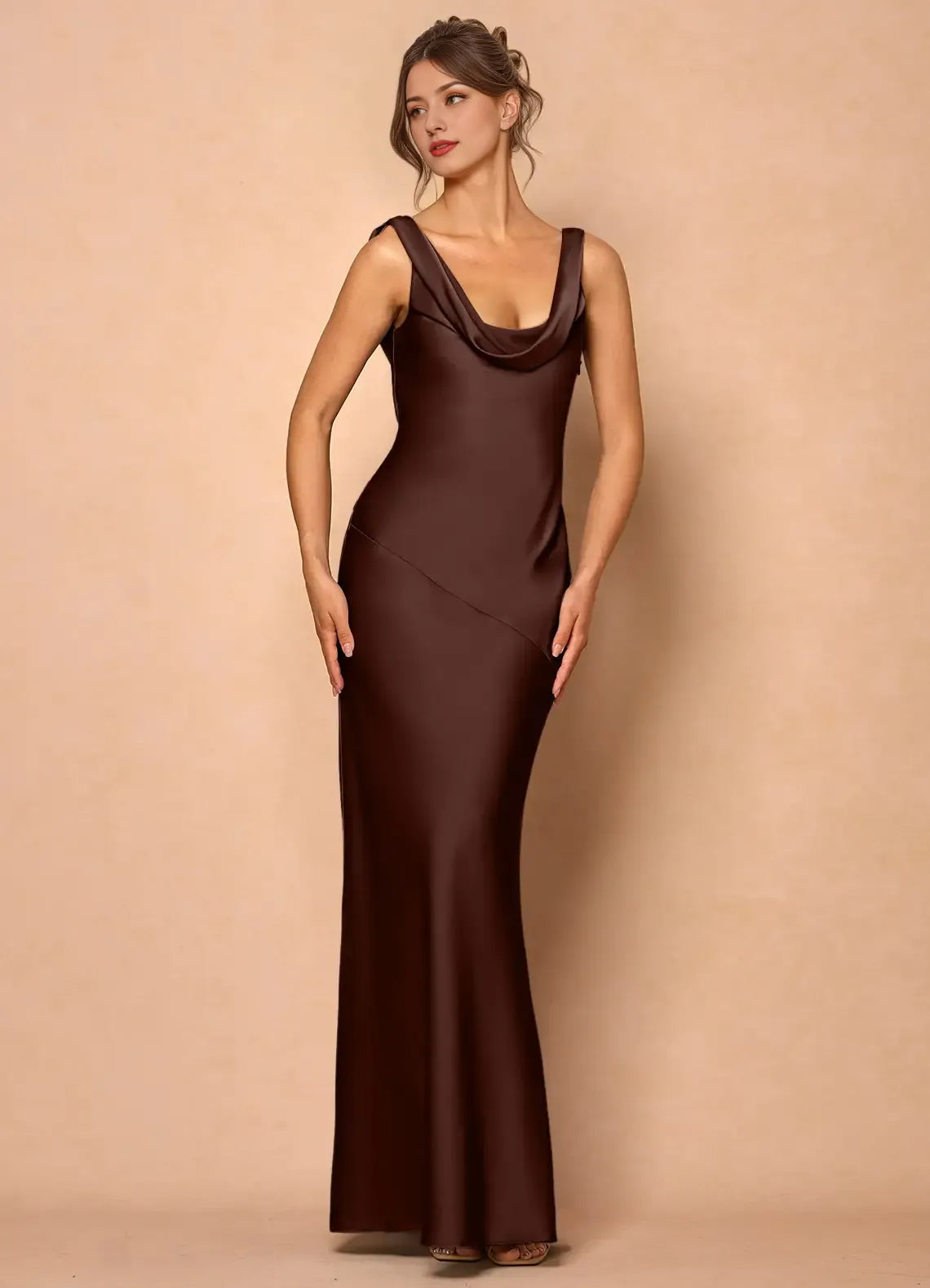 Weitese Dress Cowl Neck Elegant Sleeveless Mermaid Maxi Dress Prom Dress Simple Satin Backless Lemon Evening Dress