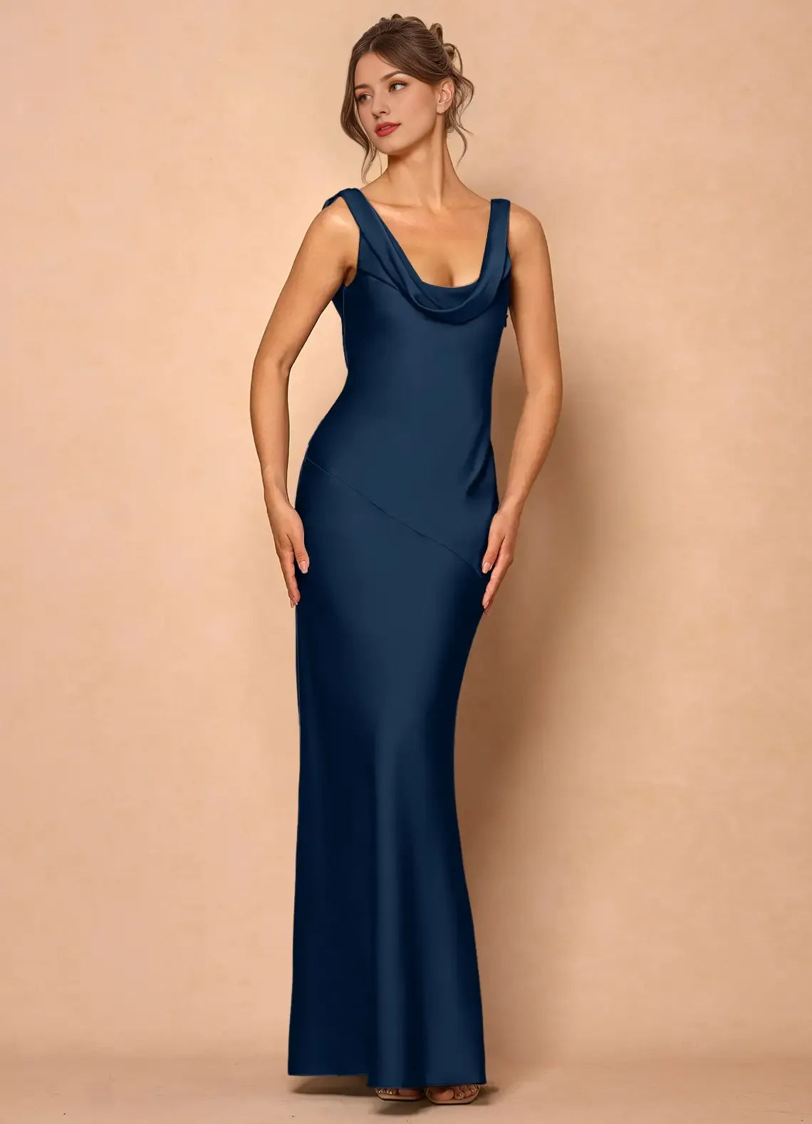 Weitese Dress Cowl Neck Elegant Sleeveless Mermaid Maxi Dress Prom Dress Simple Satin Backless Lemon Evening Dress