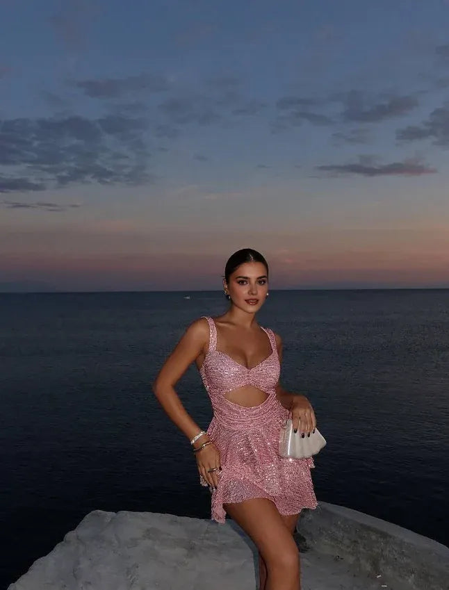 Weitese Dress Cute Pink A Line Straps Sequin Short Homecoming Dress Birthday Dress Party Dress