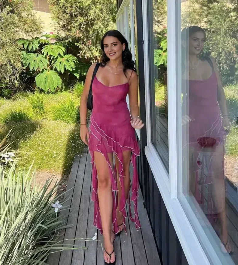 Weitese Dress Cute Sheath Spaghetti Strap Ruffle Chiffon Short Homecoming Dress Birthday Dress Party Dress