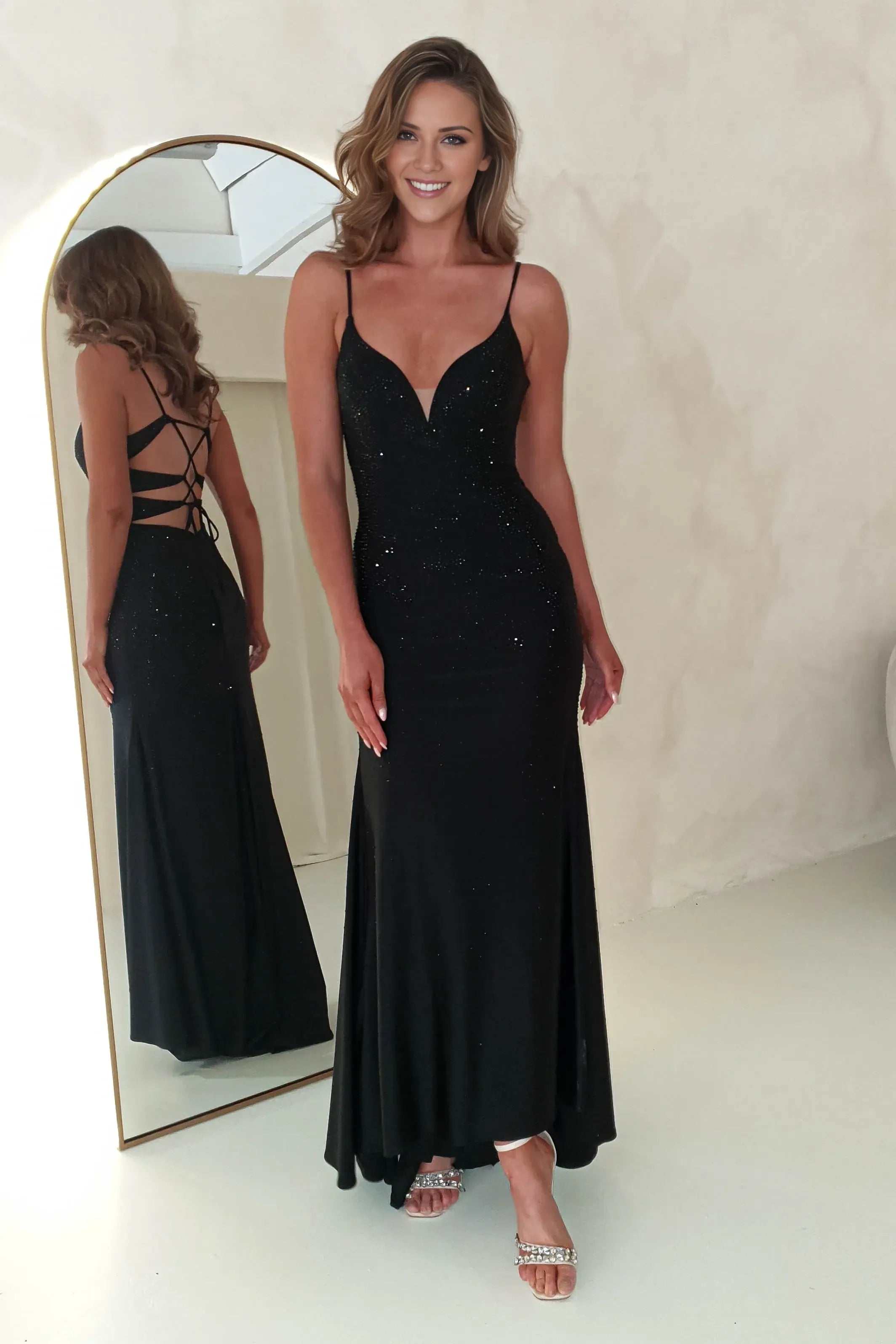 Weitese Dress Dark Green Bodycon Gown Plunging V Neck Spaghetti Straps Mermaid Crisscross Back Prom Dress