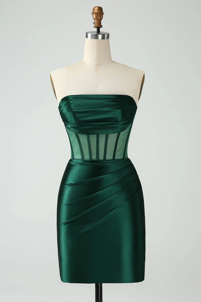 Weitese Dress Dark Green Corset Strapless Bodycon Homecoming Dress Sleeveless Party Dress