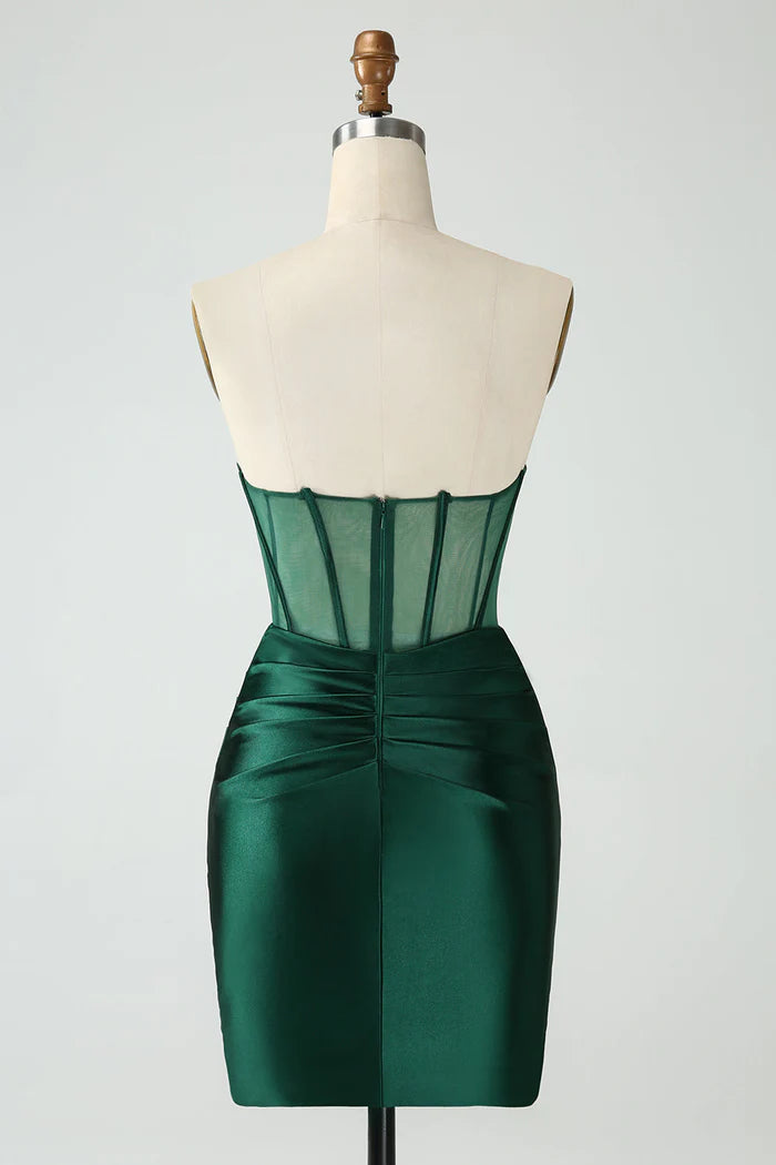 Weitese Dress Dark Green Corset Strapless Bodycon Homecoming Dress Sleeveless Party Dress
