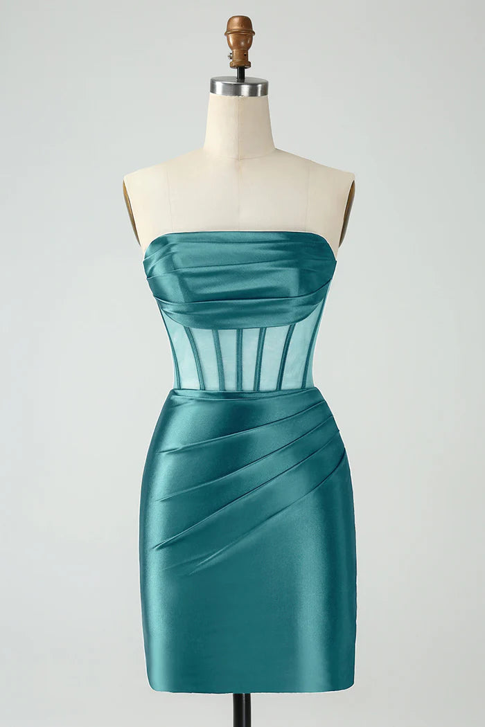 Weitese Dress Dark Green Corset Strapless Bodycon Homecoming Dress Sleeveless Party Dress