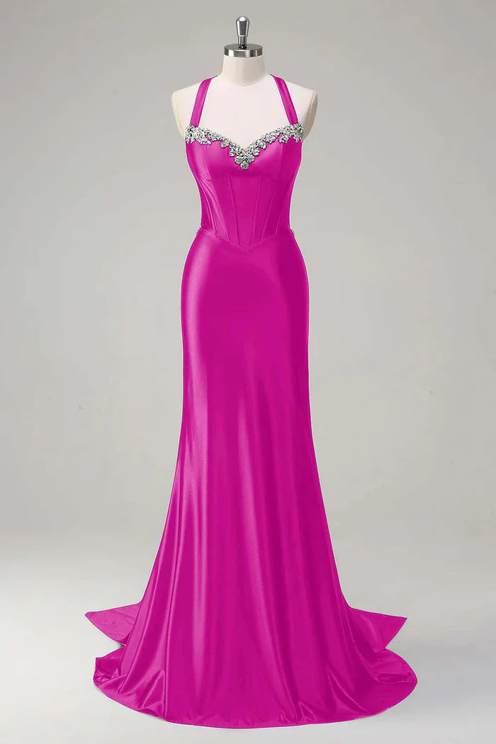 Robe Weitese Vert Foncé Floral Sirène Corset Satin Maxi Robe Robe de Bal Sans Manches Balayage Brosse Train Robe de Soirée 