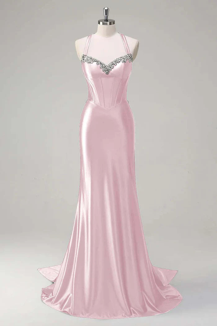 Robe Weitese Vert Foncé Floral Sirène Corset Satin Maxi Robe Robe de Bal Sans Manches Balayage Brosse Train Robe de Soirée 