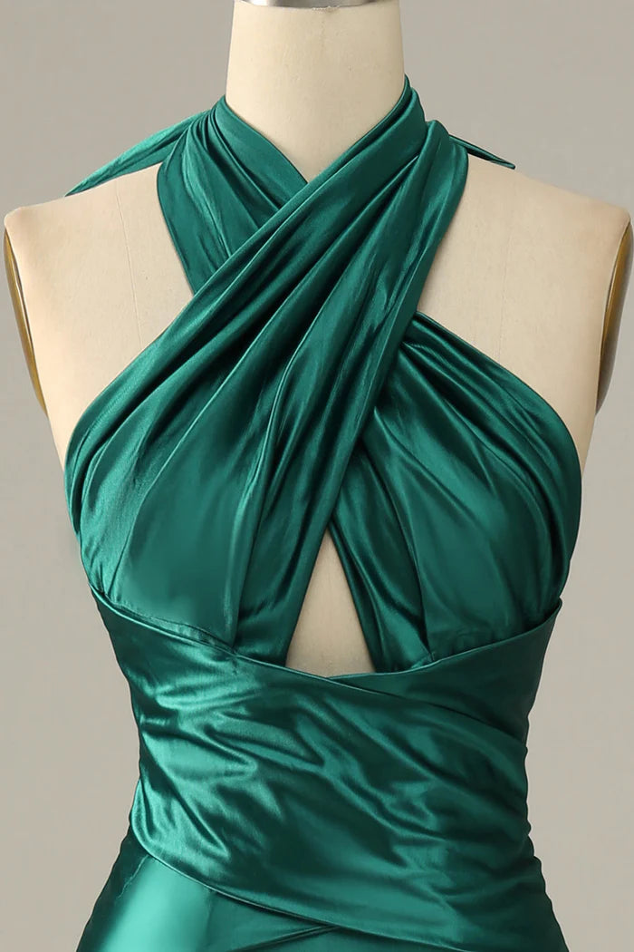 Robe Weitese vert foncé dos nu à lacets sirène robe longue robe de bal sans manches fente satin robe de soirée 