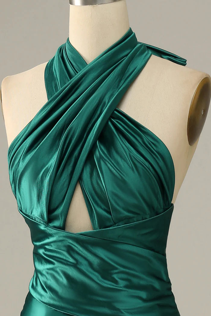 Robe Weitese vert foncé dos nu à lacets sirène robe longue robe de bal sans manches fente satin robe de soirée 